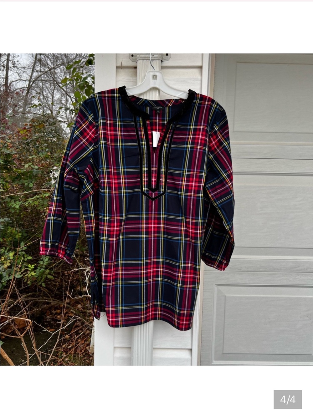 Talbots 2X NWT Black Red Plaid Tunic Blouse